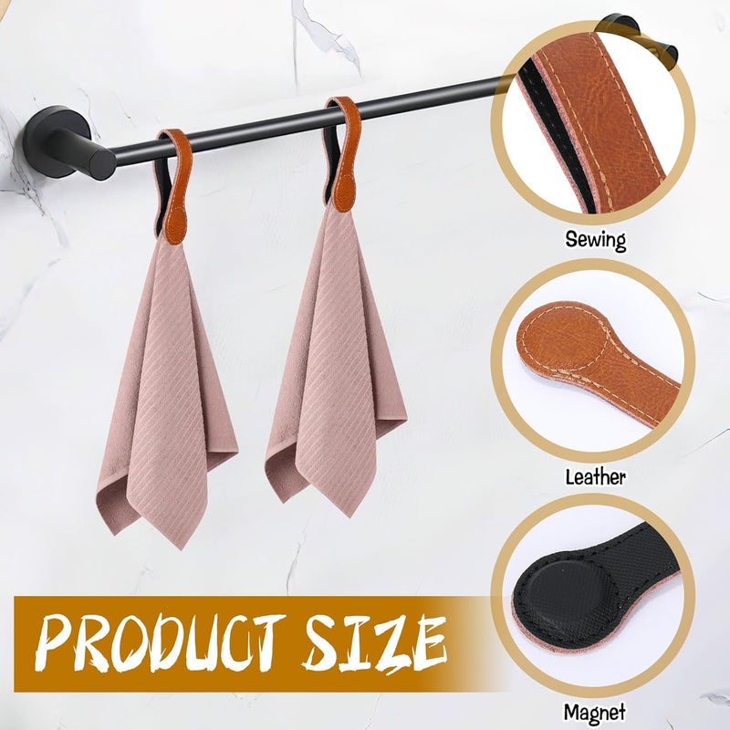 CODOHI 4 PCS Genuine Leather Towel Clips for Kitchen, Magnetic Hand Clips, Towel Holder with Magnet for Rods and Racks, Bathroom Accessory (Light Brown) - Image 3